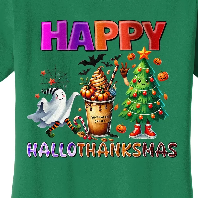 Gnomes Halloween Thanksgiving Christmas Happy Hallothanksmas Women's T-Shirt