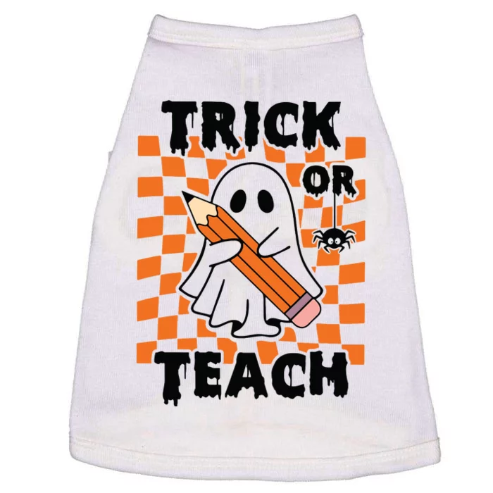 Groovy Halloween Trick Or Teach Retro Floral Ghost Teacher Doggie Tank