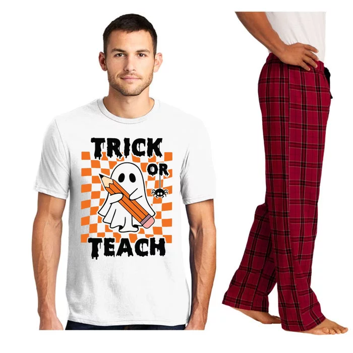 Groovy Halloween Trick Or Teach Retro Floral Ghost Teacher Pajama Set