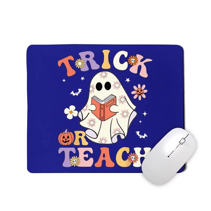 Groovy Halloween Trick Or Teach Retro Floral Ghost Teacher Mousepad