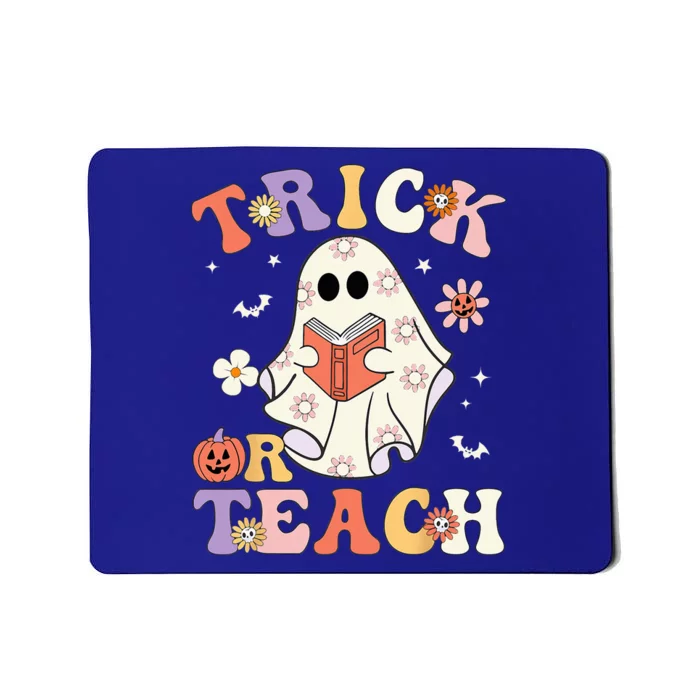 Groovy Halloween Trick Or Teach Retro Floral Ghost Teacher Mousepad