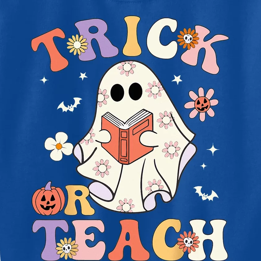 Groovy Halloween Trick Or Teach Retro Floral Ghost Teacher Kids Sweatshirt