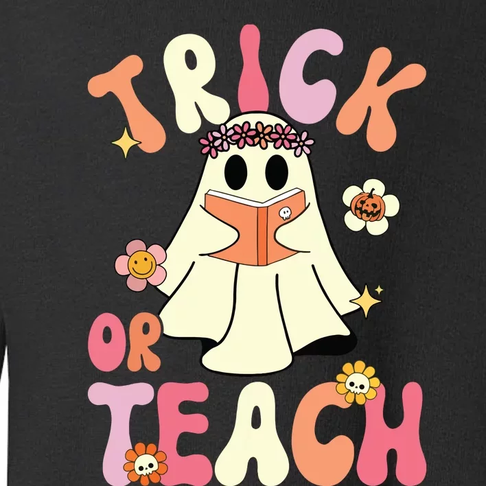 Groovy Halloween Trick Or Teach Retro Floral Ghost Teacher Toddler Sweatshirt