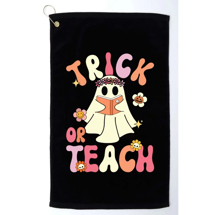 Groovy Halloween Trick Or Teach Retro Floral Ghost Teacher Platinum Collection Golf Towel