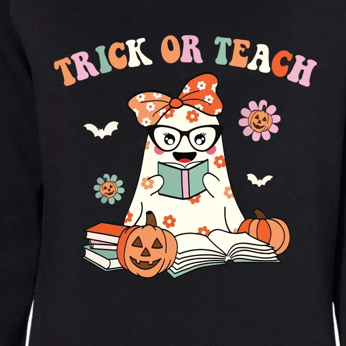 Groovy Halloween Trick Or Teach Retro Floral Ghost Teacher Womens California Wash Sweatshirt