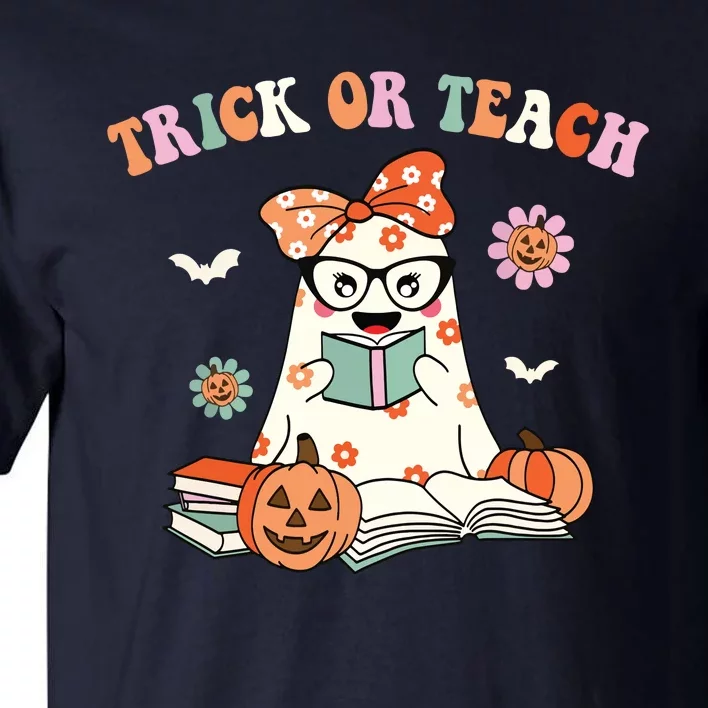 Groovy Halloween Trick Or Teach Retro Floral Ghost Teacher Tall T-Shirt