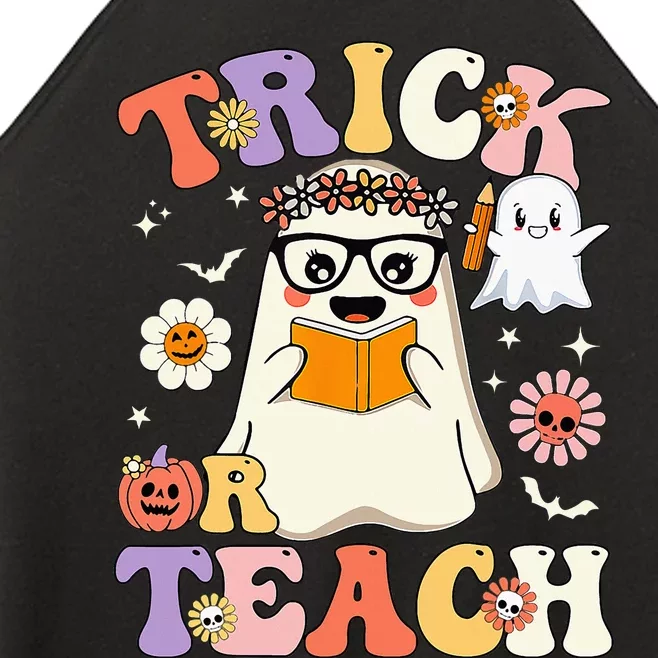 Groovy Halloween Trick Or Teach Cute Floral Ghost Teacher Women’s Perfect Tri Rocker Tank