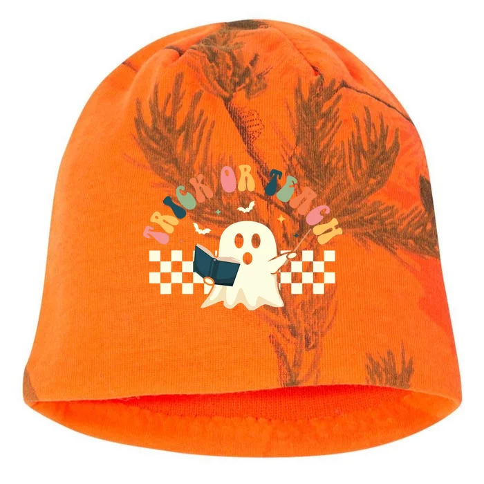 Groovy Halloween Trick Or Teach Retro Floral Ghost Teacher Kati - Camo Knit Beanie