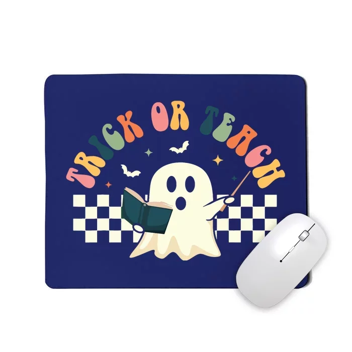 Groovy Halloween Trick Or Teach Retro Floral Ghost Teacher Mousepad