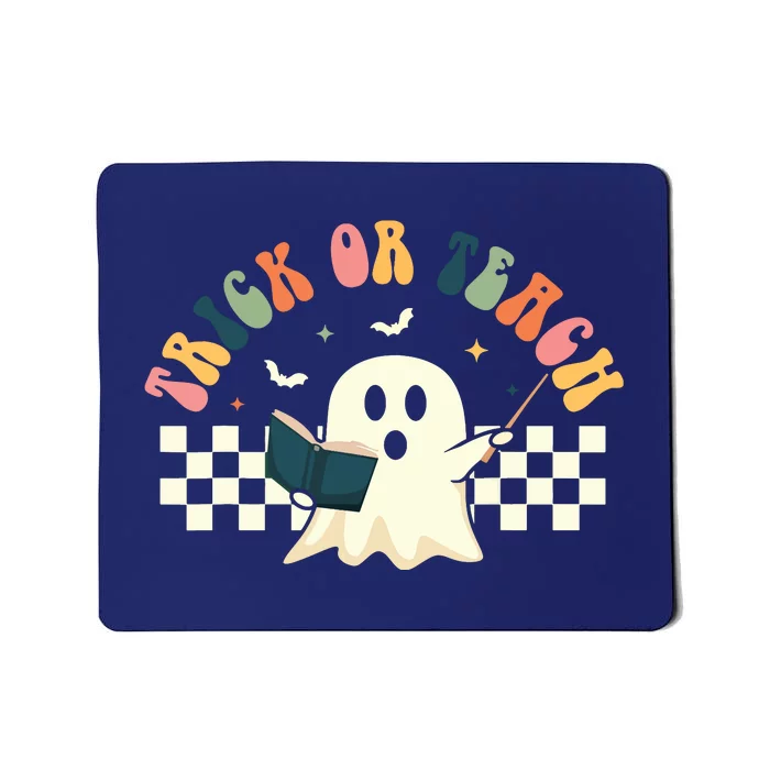 Groovy Halloween Trick Or Teach Retro Floral Ghost Teacher Mousepad