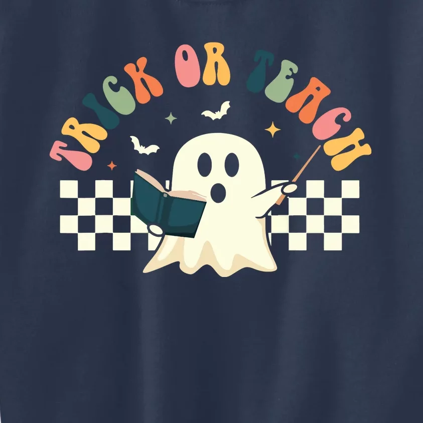 Groovy Halloween Trick Or Teach Retro Floral Ghost Teacher Kids Sweatshirt