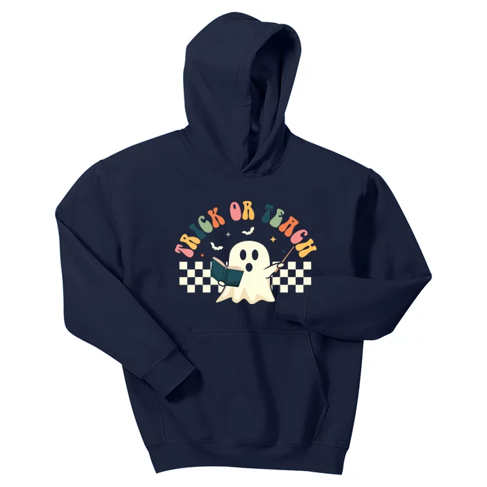 Groovy Halloween Trick Or Teach Retro Floral Ghost Teacher Kids Hoodie