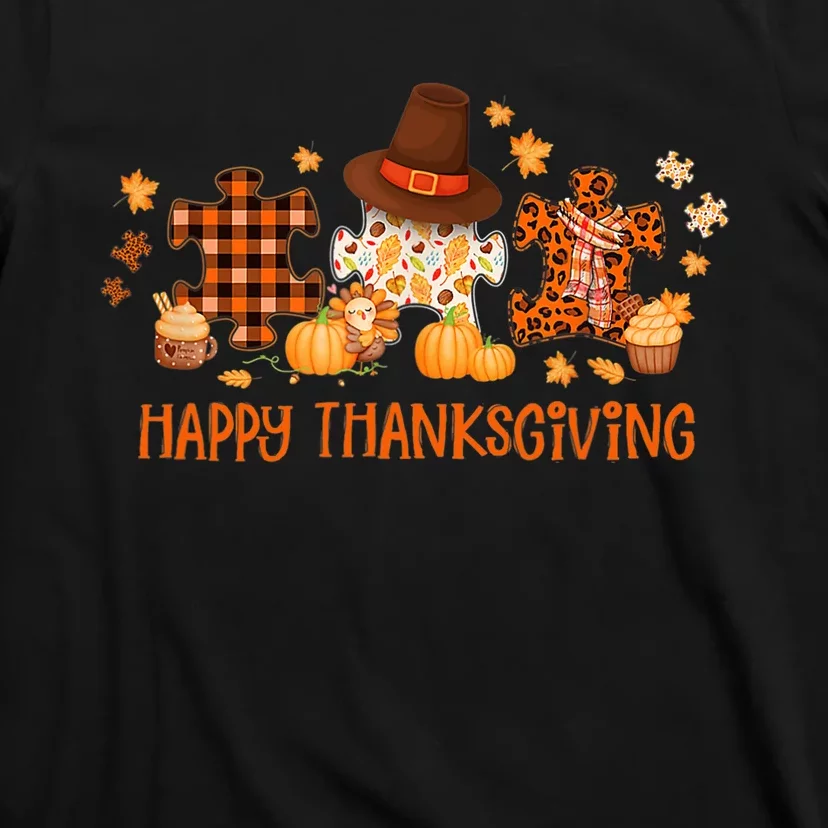 Gd5b Happy Thanksgiving Leopard Autism Awareness Fall Autumn T-Shirt