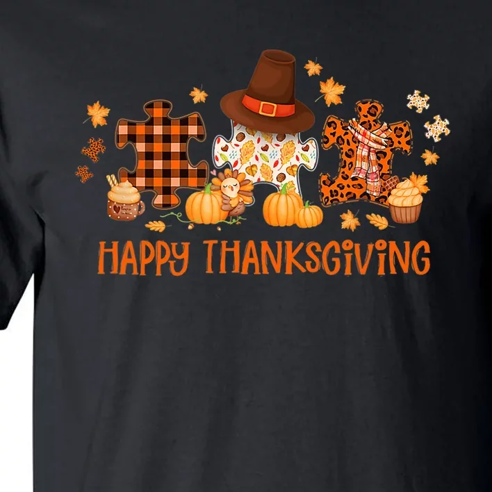 Gd5b Happy Thanksgiving Leopard Autism Awareness Fall Autumn Tall T-Shirt