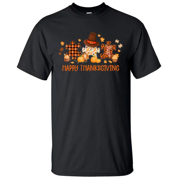 Gd5b Happy Thanksgiving Leopard Autism Awareness Fall Autumn Tall T-Shirt