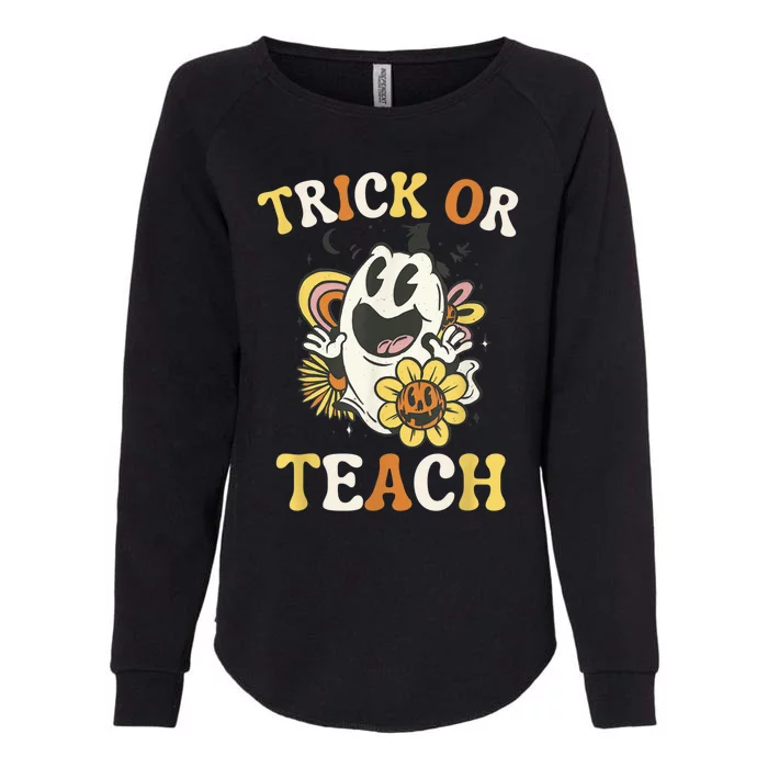 Groovy Halloween Trick or Teach Retro Spooky Ghost Teacher Womens California Wash Sweatshirt