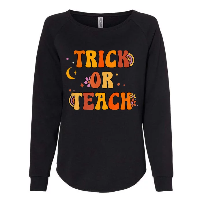 Groovy Halloween Trick or Teach Retro Floral Teacher Womens California Wash Sweatshirt