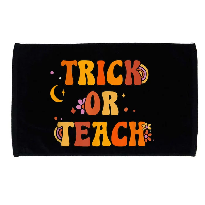 Groovy Halloween Trick or Teach Retro Floral Teacher Microfiber Hand Towel