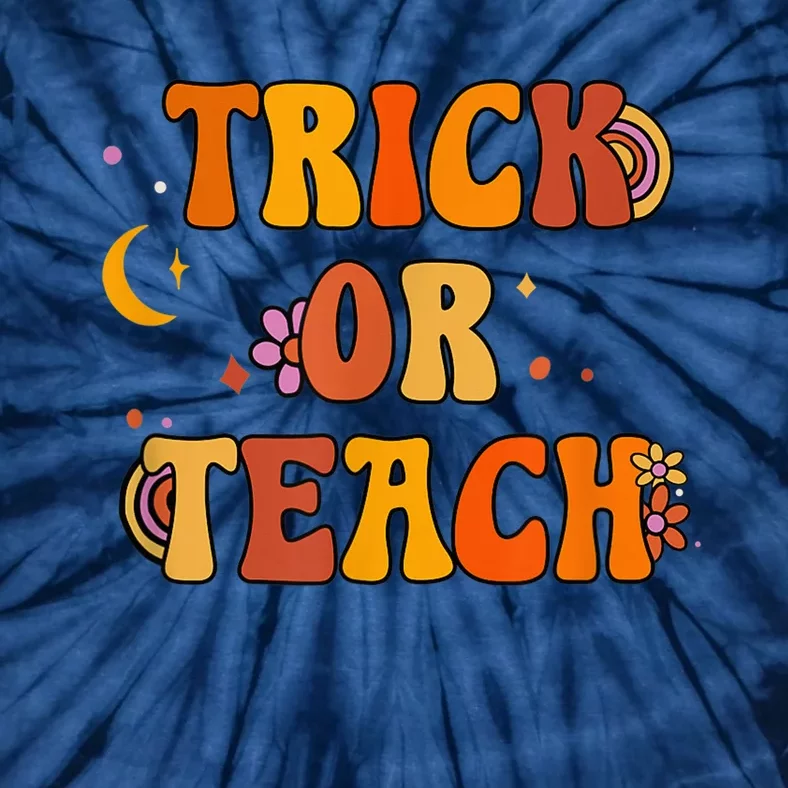 Groovy Halloween Trick or Teach Retro Floral Teacher Tie-Dye T-Shirt