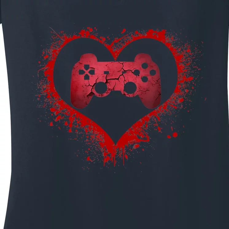 Gamer Heart Valentines Day Video Games Boy Women's V-Neck T-Shirt