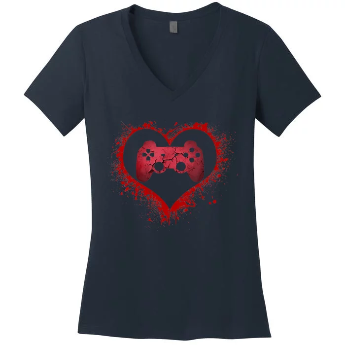 Gamer Heart Valentines Day Video Games Boy Women's V-Neck T-Shirt