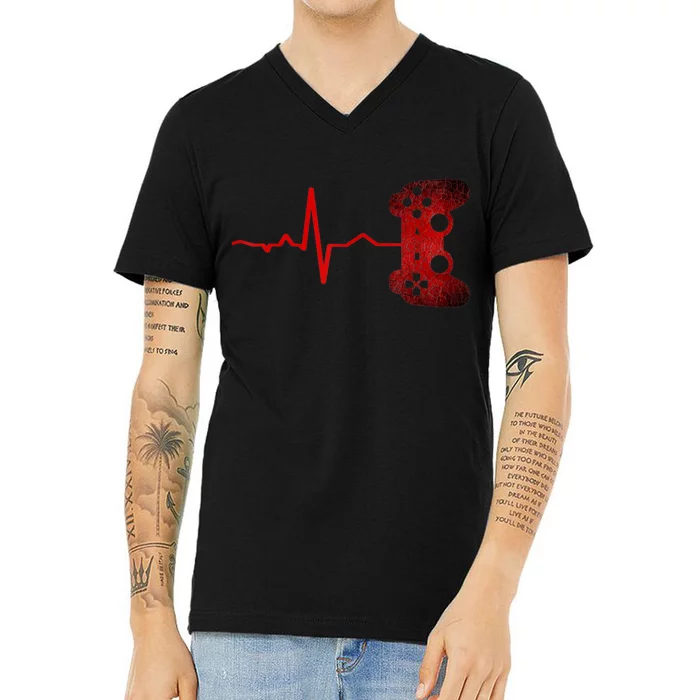 Gamer Heartbeat Video Games Gaming V-Neck T-Shirt