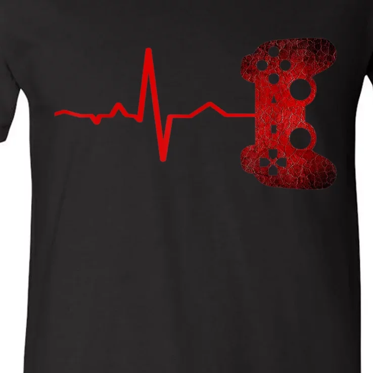 Gamer Heartbeat Video Games Gaming V-Neck T-Shirt