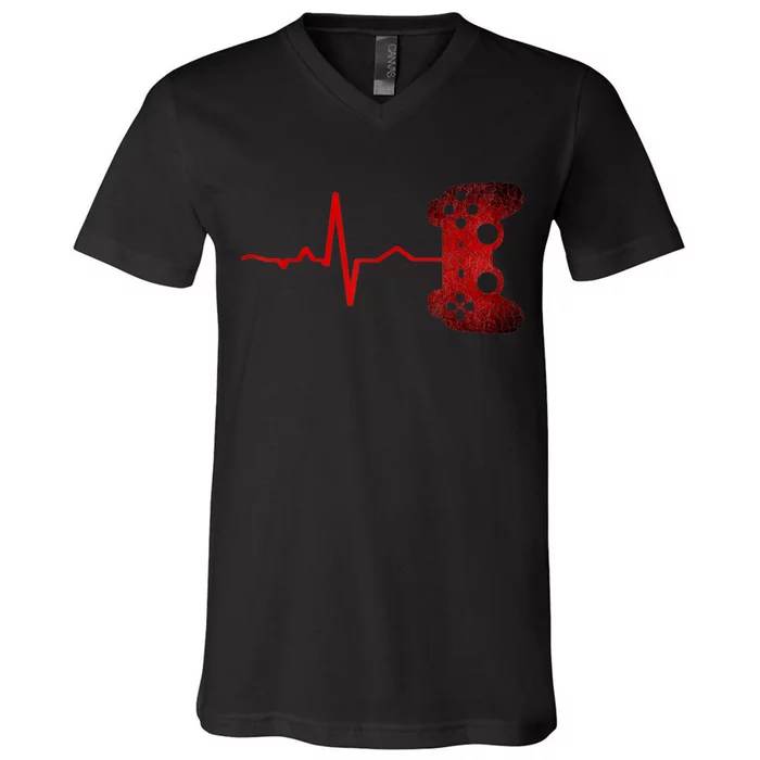 Gamer Heartbeat Video Games Gaming V-Neck T-Shirt