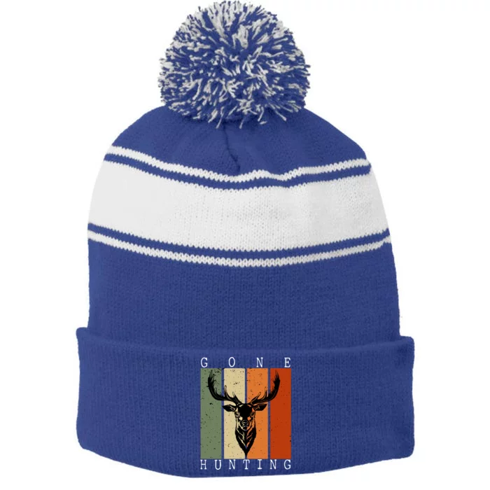 Gone Hunting Vintage Deer Hunting Lover Hunter And Gift Stripe Pom Pom Beanie