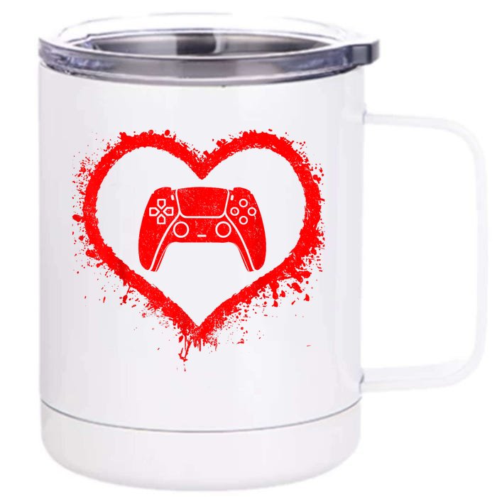 Gamer Heart Valentines Day Video Games Front & Back 12oz Stainless Steel Tumbler Cup