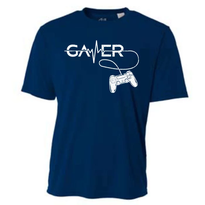 Gamer Heartbeat Vintage Video Gamer Controller Gift Cooling Performance Crew T-Shirt