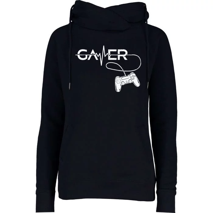 Gamer Heartbeat Vintage Video Gamer Controller Gift Womens Funnel Neck Pullover Hood