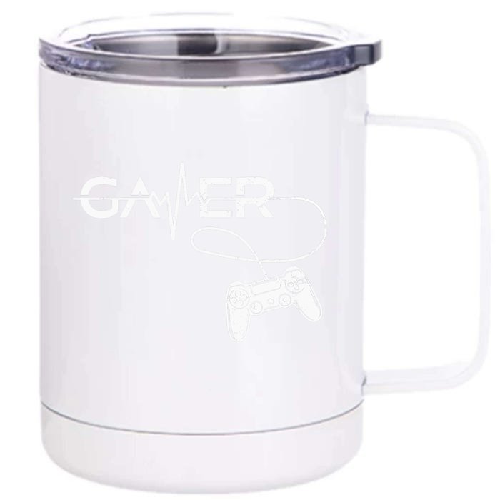 Gamer Heartbeat Vintage Video Gamer Controller Gift Front & Back 12oz Stainless Steel Tumbler Cup