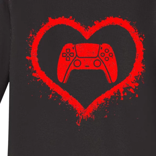 Gamer Heart Valentines Day Video Games Baby Long Sleeve Bodysuit