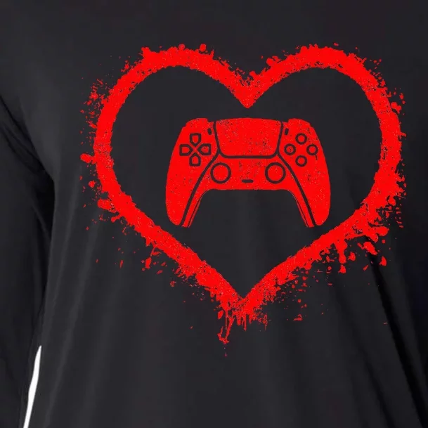 Gamer Heart Valentines Day Video Games Cooling Performance Long Sleeve Crew