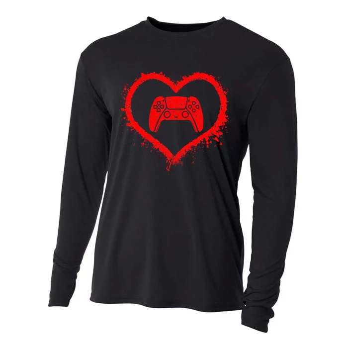 Gamer Heart Valentines Day Video Games Cooling Performance Long Sleeve Crew