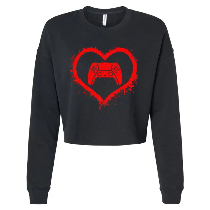 Gamer Heart Valentines Day Video Games Cropped Pullover Crew