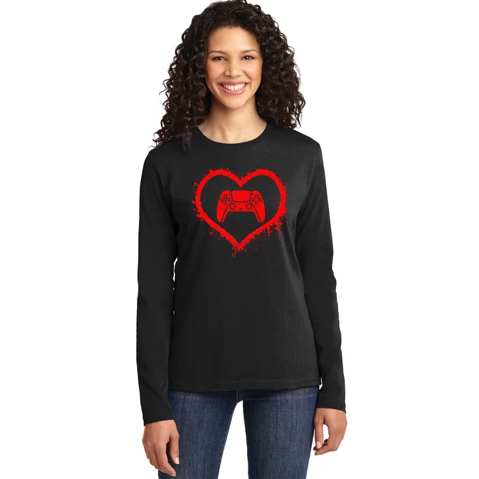 Gamer Heart Valentines Day Video Games Ladies Long Sleeve Shirt