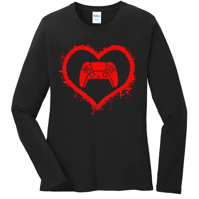 Gamer Heart Valentines Day Video Games Ladies Long Sleeve Shirt