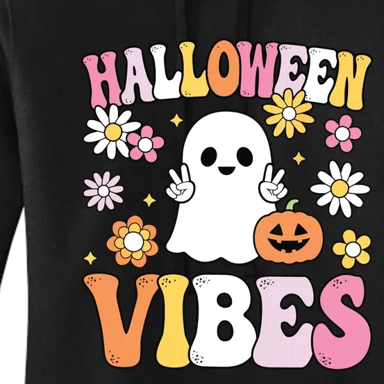 Groovy Halloween Vibes Costume Ghost Pumpkin Women's Pullover Hoodie