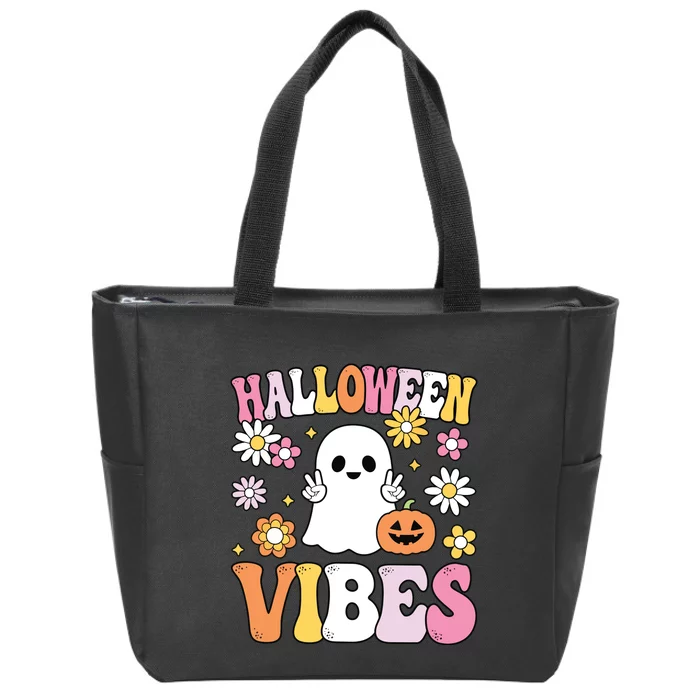 Groovy Halloween Vibes Costume Ghost Pumpkin Zip Tote Bag