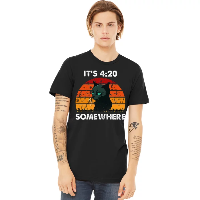 Get High With ItS 420 Somewhere Cat Smoking High Premium T-Shirt