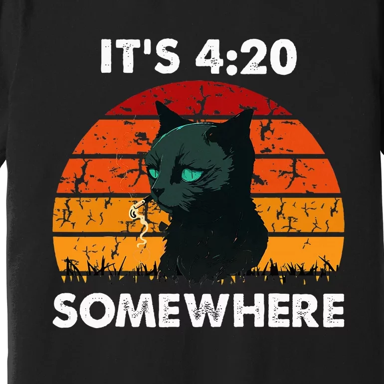 Get High With ItS 420 Somewhere Cat Smoking High Premium T-Shirt