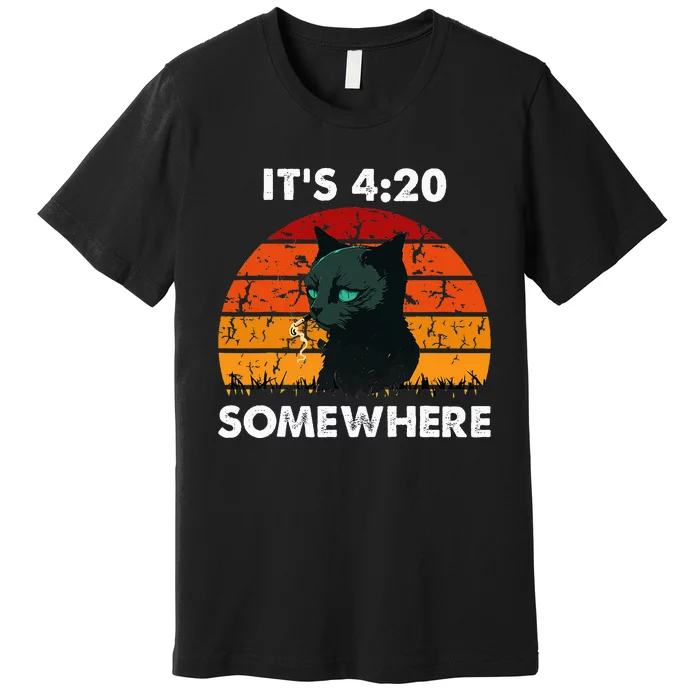 Get High With ItS 420 Somewhere Cat Smoking High Premium T-Shirt