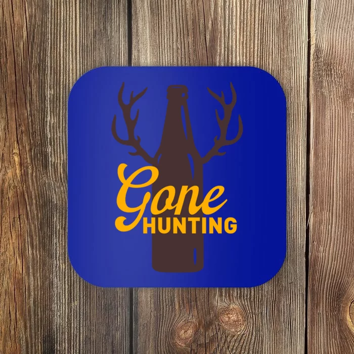 Gone Hunting With Beer Bottle With Deer Antlers Gift Coaster