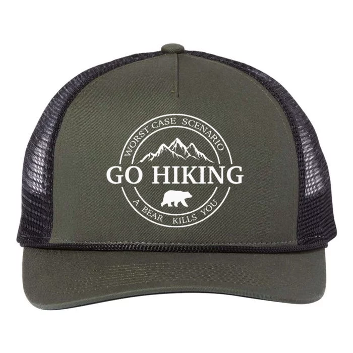 Go Hiking Worst Case Scenario A Bear Kills You Camping Retro Rope Trucker Hat Cap