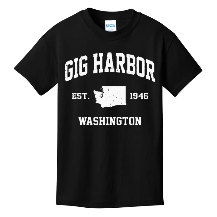 Gig Harbor Washington WA Vintage State Athletic Style Kids T-Shirt