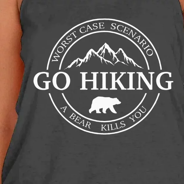 Go Hiking Worst Case Scenario A Bear Kills You Camping Women's Knotted Racerback Tank