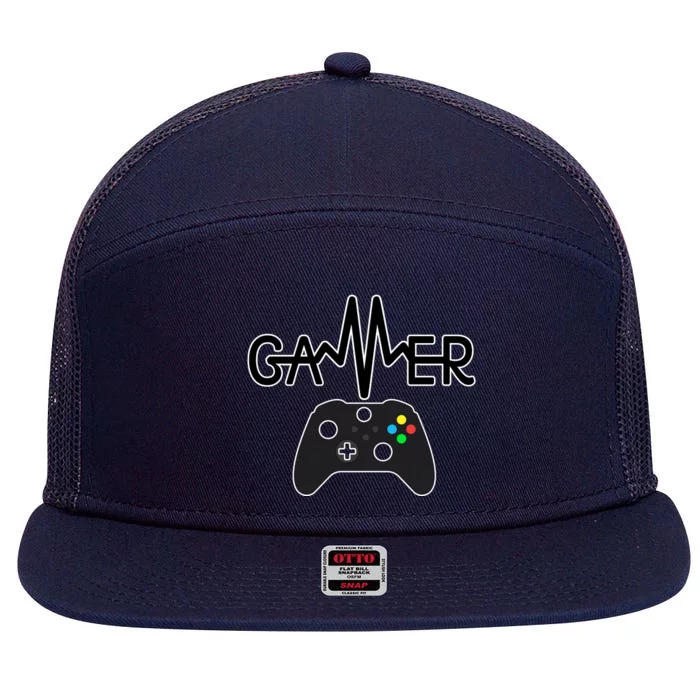 Gamer Heartbeat Xbox Black 7 Panel Mesh Trucker Snapback Hat