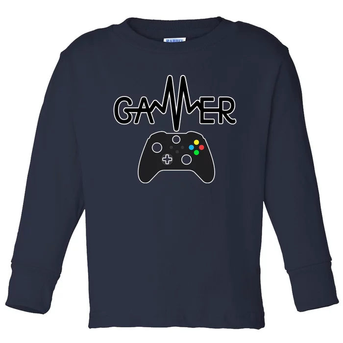 Gamer Heartbeat Xbox Black Toddler Long Sleeve Shirt